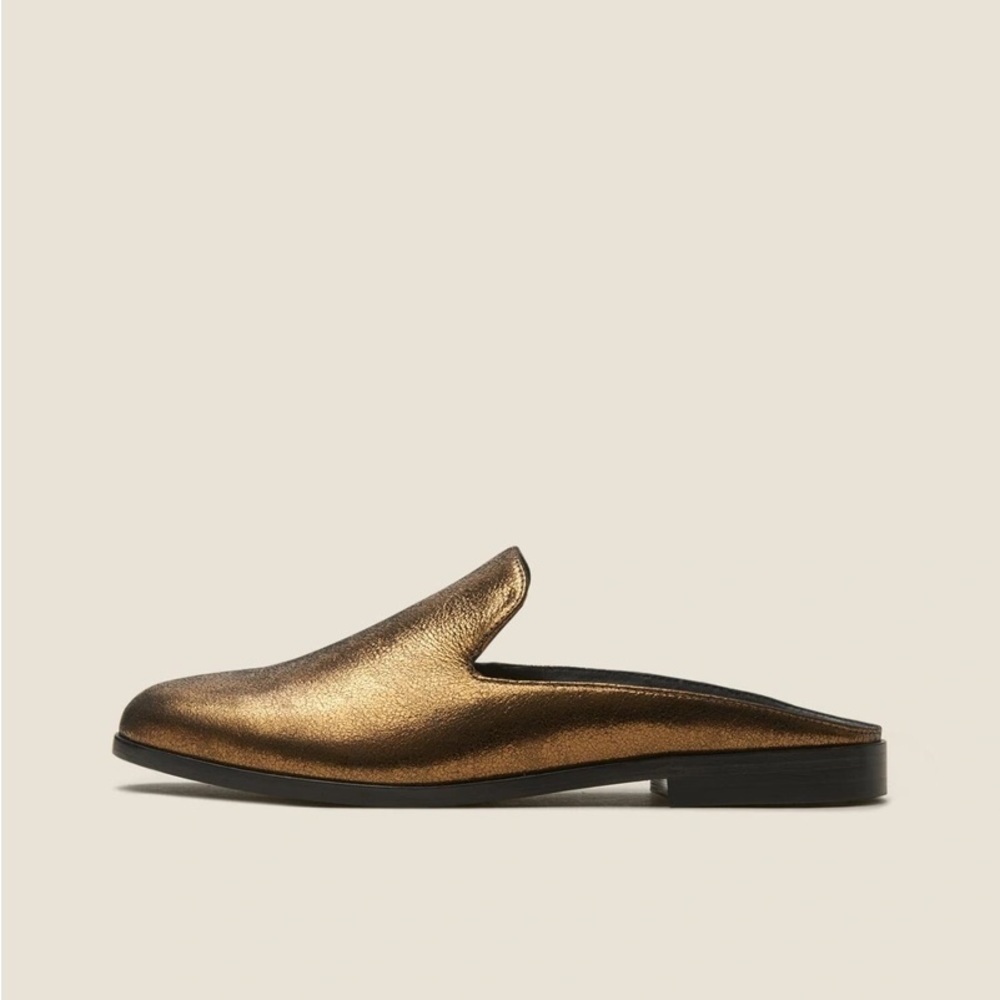 Donna Karan • Mott Mule leather backless loafer Bronze gold metallic slide